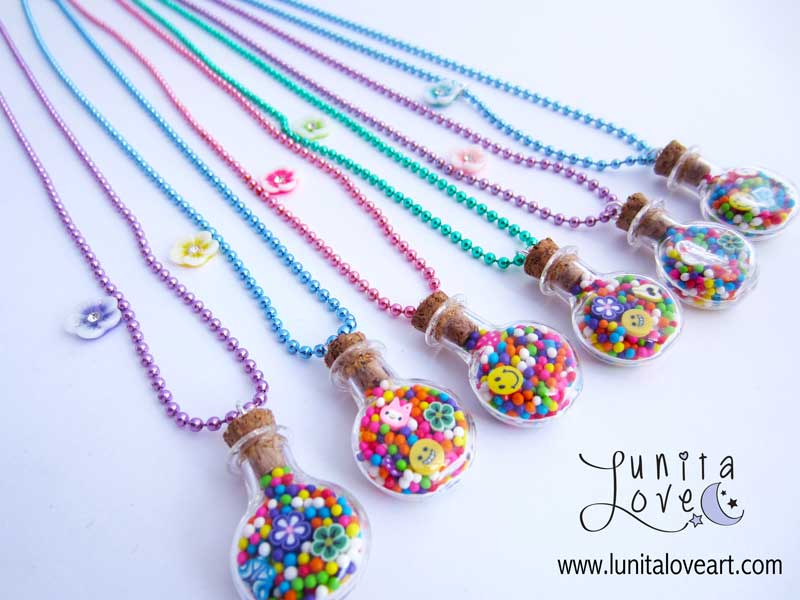 TRIKI TRAN TRAN ABALORIOS: LUNITA ART - COLLARES - ARCILLA POLIMERICA - BOTELLITAS CRISTAL