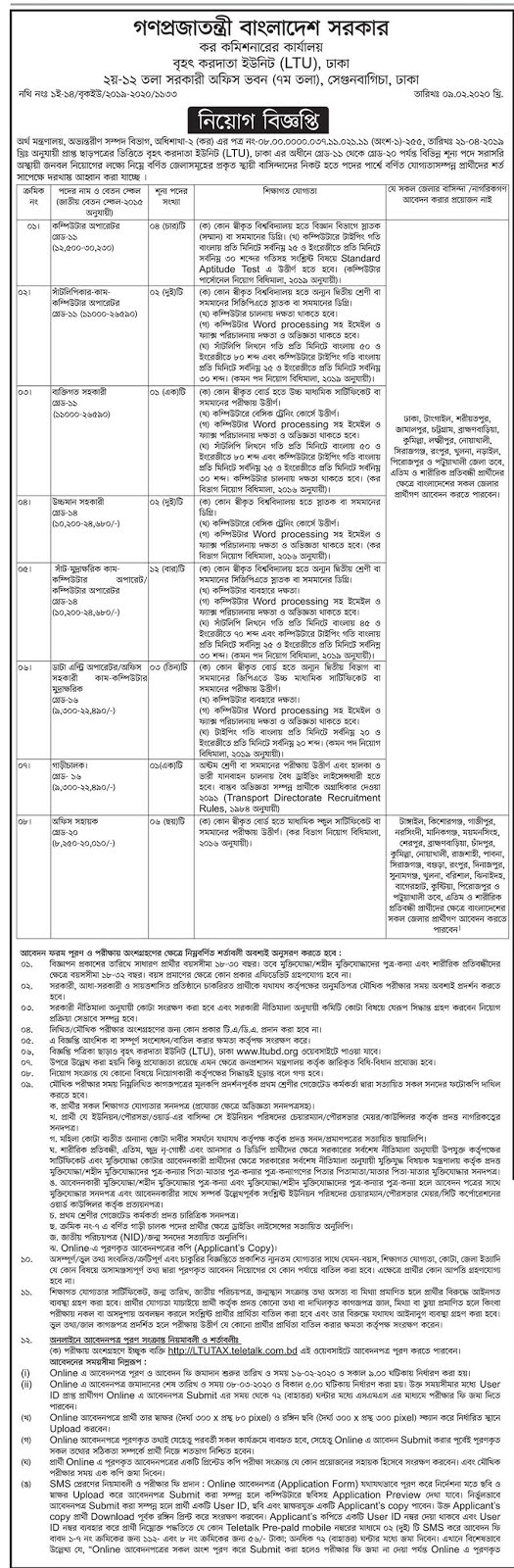 Tax commissioner office job circular 2020,New Govt Job Circular 2020,