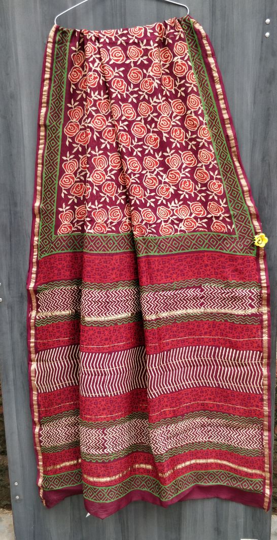 Exclusive handprinted Chanderi silk sarees