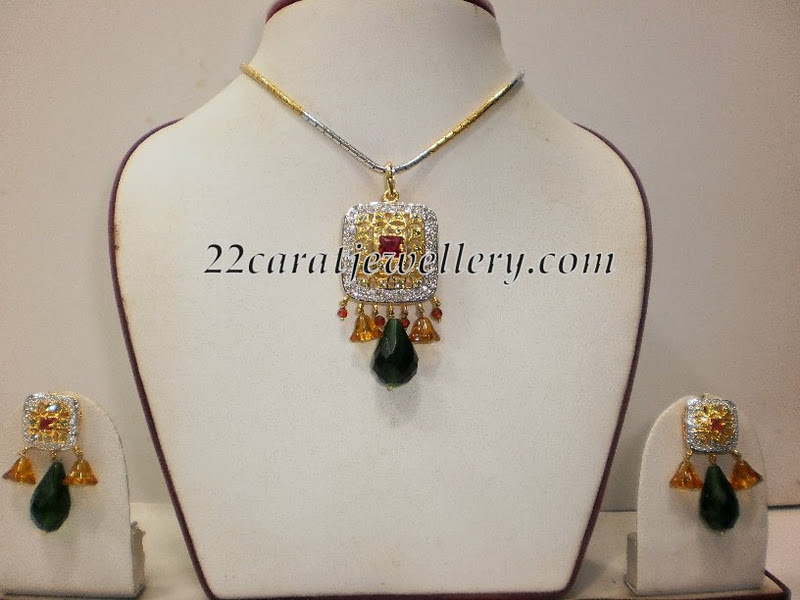 Light Weight Cz Pendants with Earrings Jewellery Designs