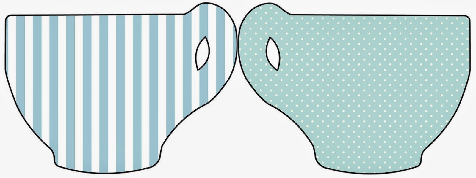 Rayas y Lunares Celeste y Blanco: Invitaciones para Imprimir Gratis. Tarjeta con forma de taza.