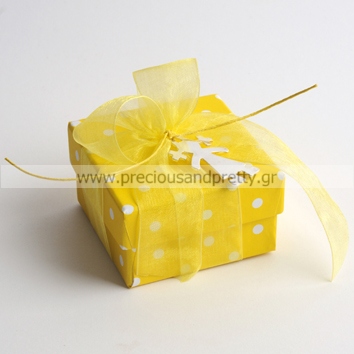 Baptism Favors For Girl Yellow Polka Dots Boxes B36 Greek