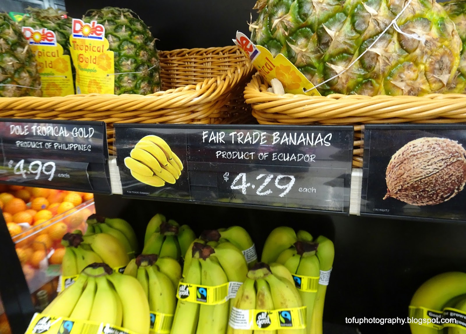 Tofu Photography Fair trade bananas from Ecuador for sale in a