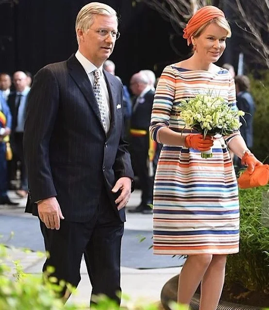 King Philippe and Queen Mathilde visit the 35th edition of the Floralien Flower Festival in Gent. newmyroyals, new myroyals, Mathilde wore Natan Dress