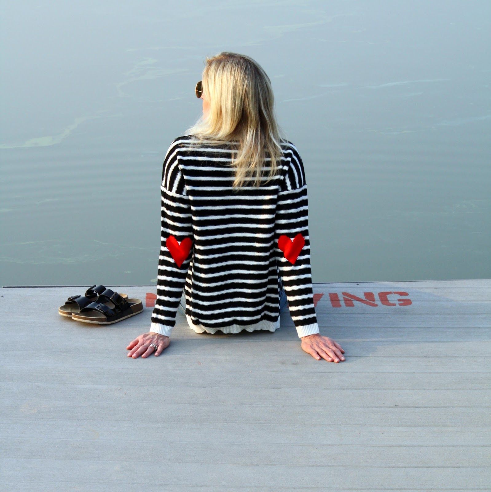 SheIn striped sweater with heart patches