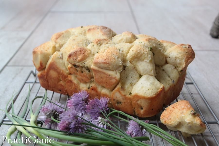 Garlic Scapes and Chive Flower PullApart Bread PractiGanic