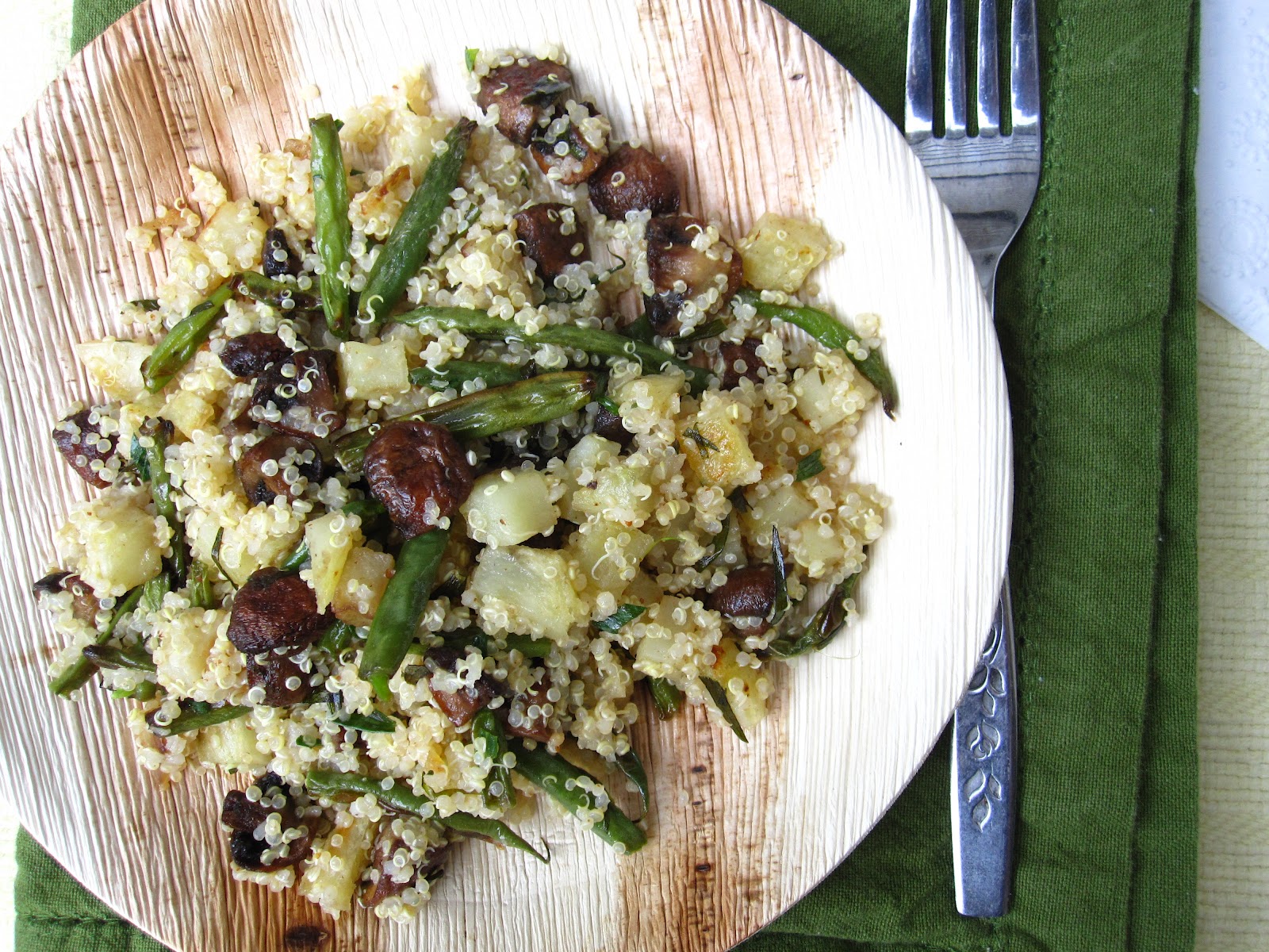 Edible biology Roasted potato, mushroom and green bean quinoa with