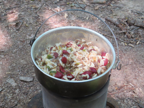 camp meal dirty beans and rice