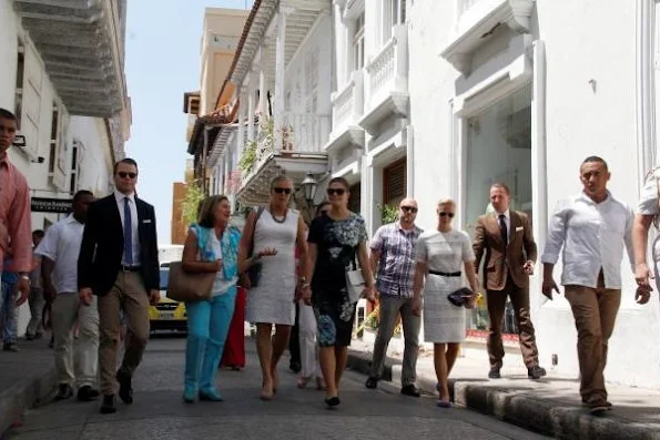 Crown Princess Victoria and Prince Daniel visit Cartagena for an official visit to Colombia,  At the first they the crown princess couple visit the city center of cartagena and visit the harbor.