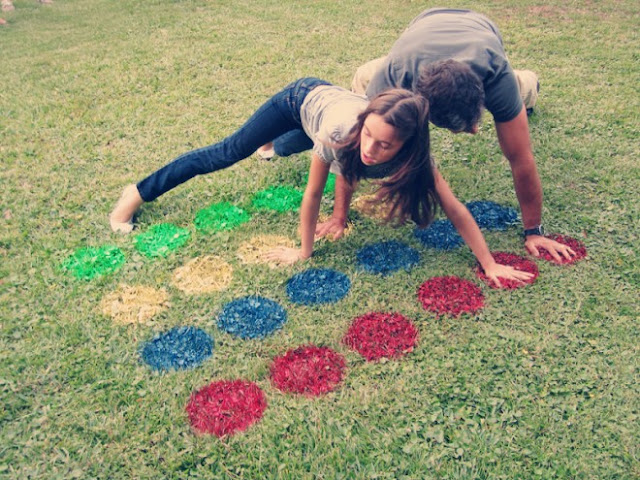 This DIY outside twister board on grass makes for a fun game.