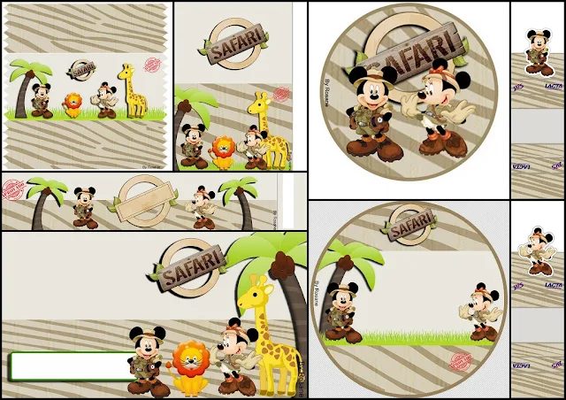 Mickey y Minnie de Safari: Etiquetas para Imprimir Gratis.