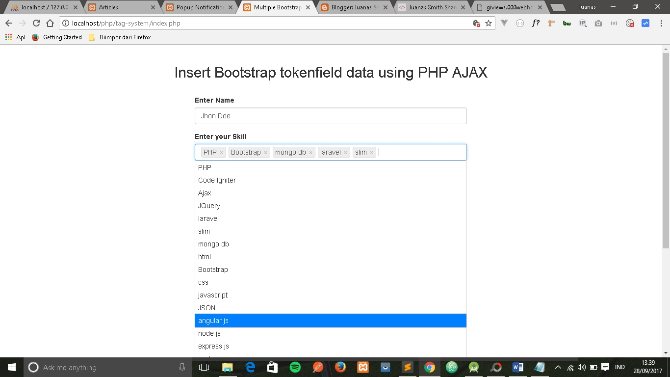 Membuat Web Dengan Php Dan Ajax | membuat tags dengan php ajax dan bootstrap tokenfield Membuat Web Dengan Php Dan Ajax | membuat tags dengan php ajax dan bootstrap tokenfield