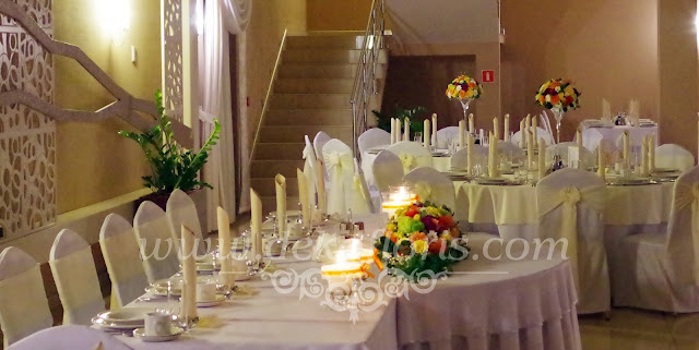 Dekoracje weselne w kolorze różowym, pomarańczowym, żółtym i zielonym Zajazd U Dziadka Opole