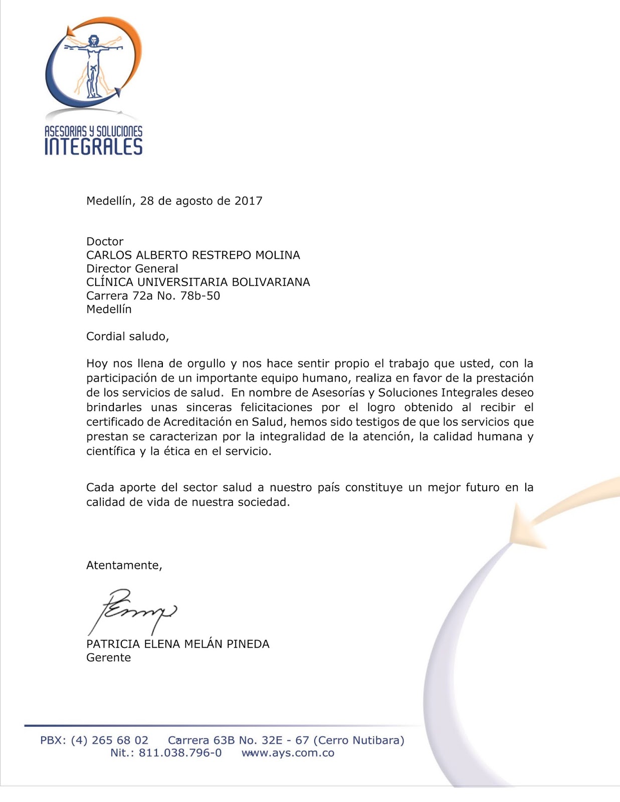 Carta Formal De Felicitaciones