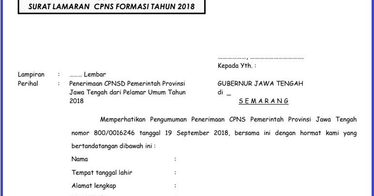 Download Contoh Surat Lamaran CPNS 2018 - Komunitas SMK 