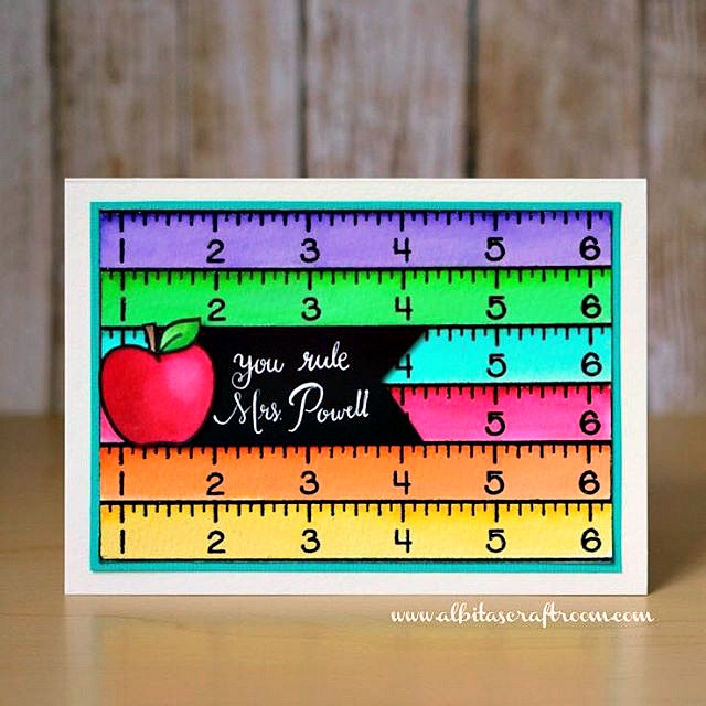 Sunny Studio Stamps: School Time Teacher Appreciation "You Rule" Ruler Card by Alba