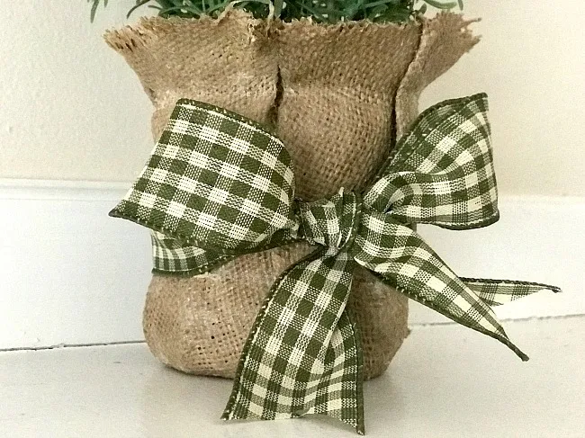 stiffened burlap with a bow