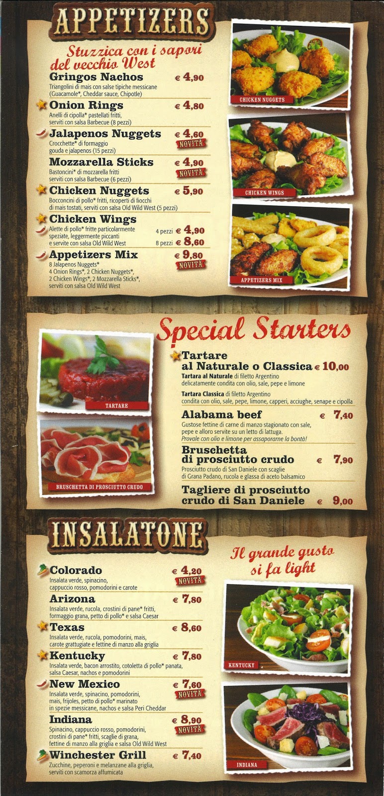 Menu e Prezzi Ristoranti Old Wild West Menu e Prezzi Ristoranti Old Wild West