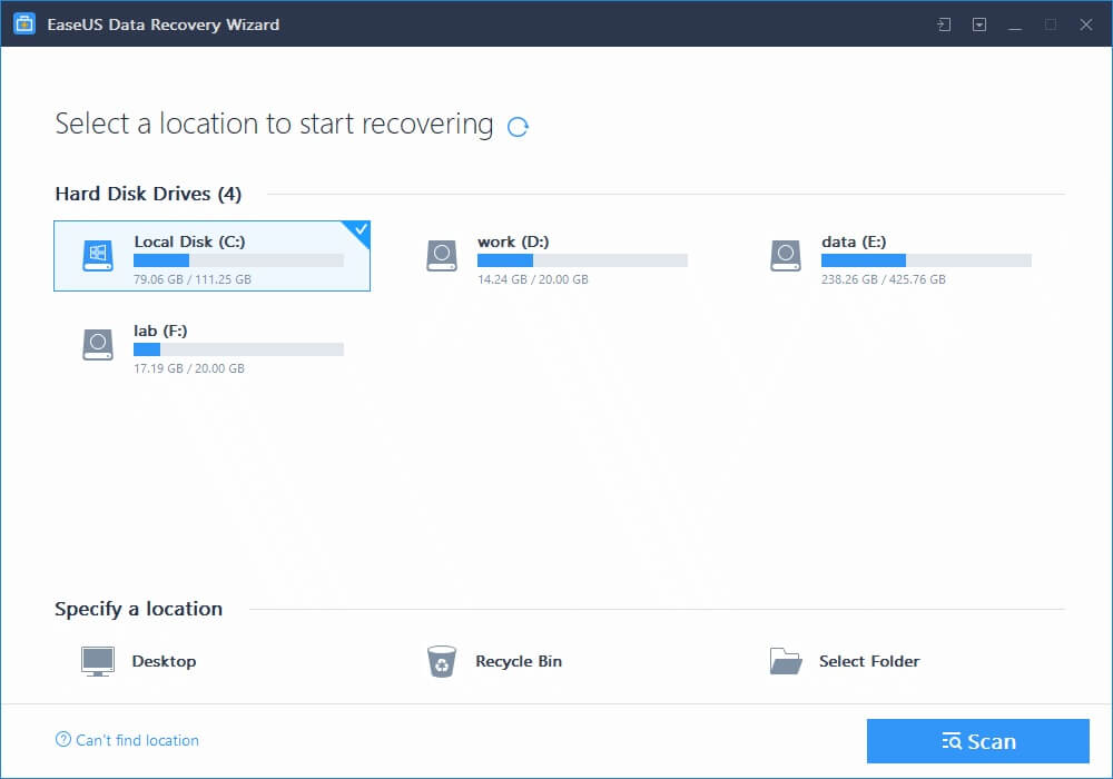 EaseUS Data Recovery Software - Step 1