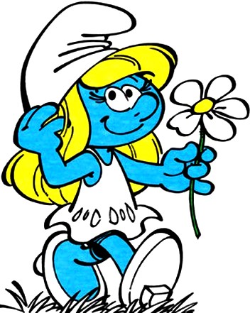 Pitufina a colores Dibujo de Pitufina caminando feliz agarrando una flor