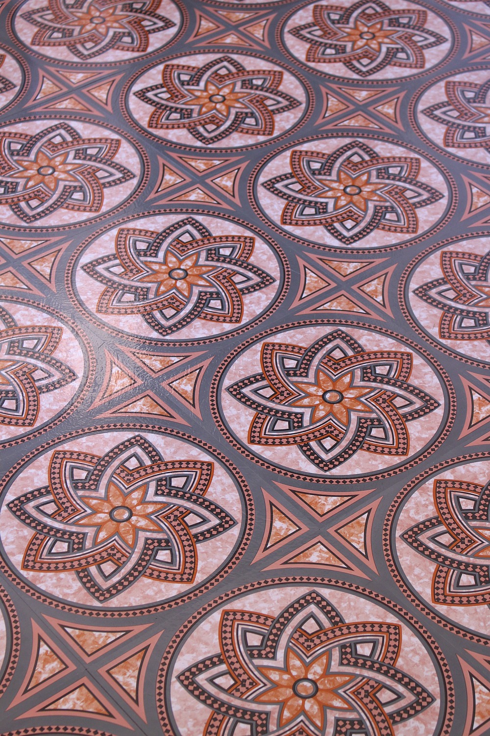 patterned peel and stick tile floor Budget-Friendly Grey, Pink, Gold Kitchen Makeover with Vintage Vibe