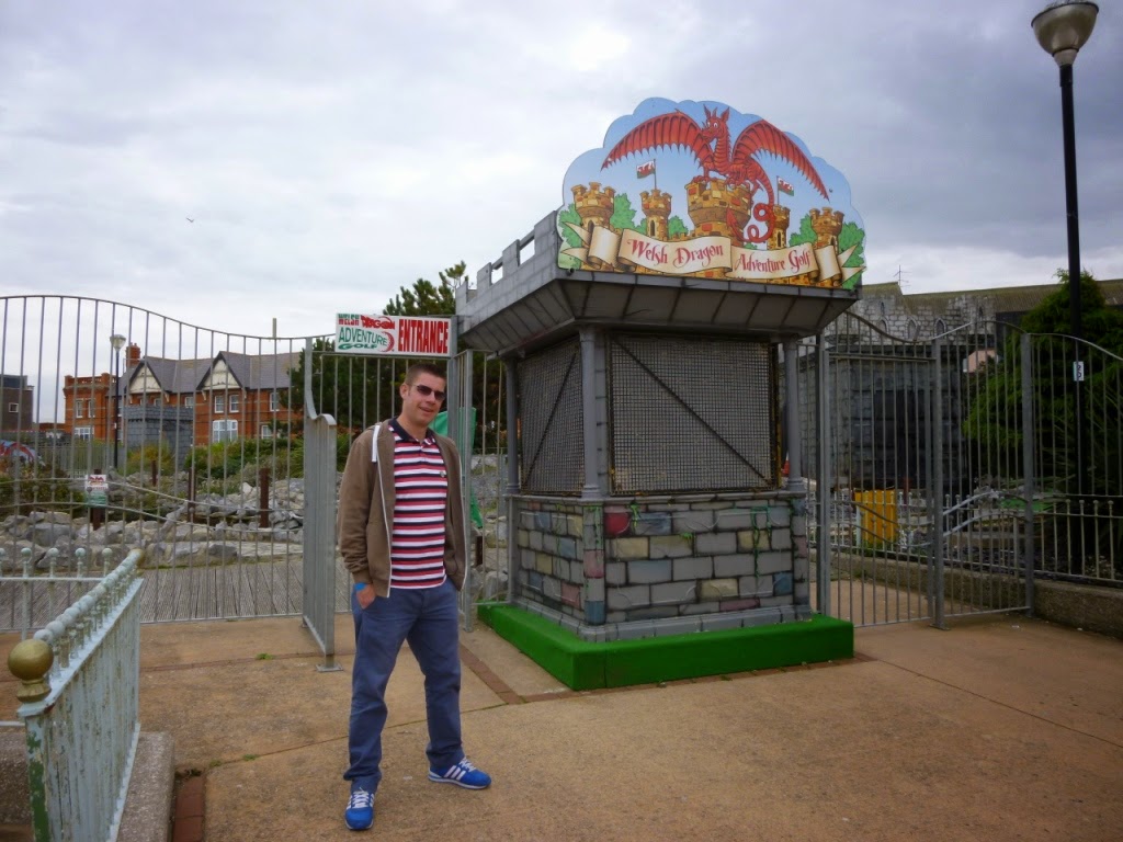 Outside the Welsh Dragon Adventure Golf course in Rhyl