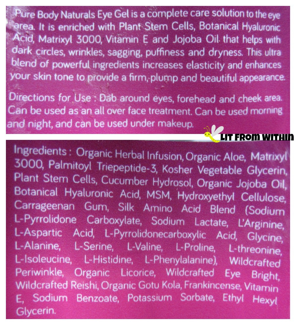 Pure Body Naturals Ultra Youth Eye Gel ingredients