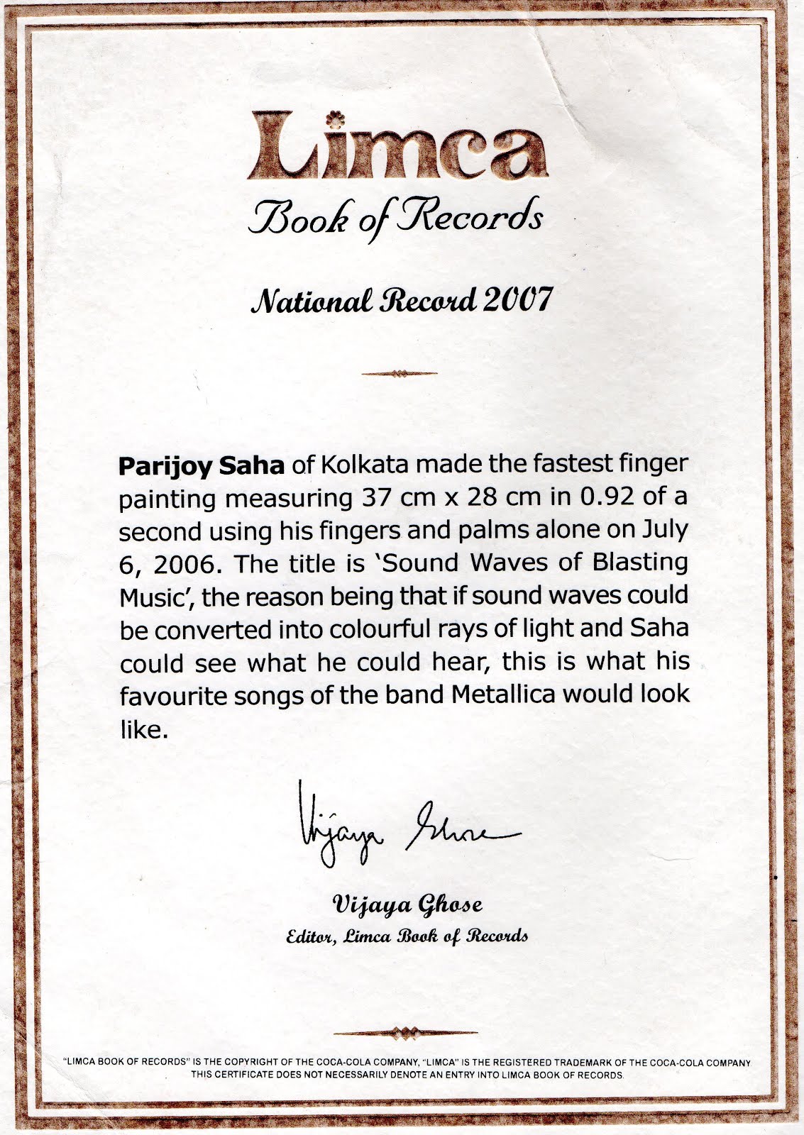 Limca book of records: fastest finger painting