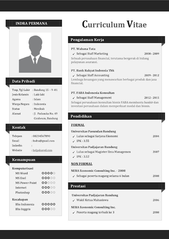 Contoh CV Lamaran Kerja Menarik 6 Hitam Putih contoh cv curriculum vitae