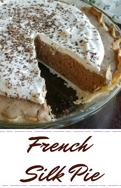 This pie is creamy, luscious, rich and popular every time I make it! Full of chocolaty french silk filling and topped with whipped cream, it is a favorite and so full of memories! This pie is creamy, luscious, rich and popular every time I make it! Full of chocolaty french silk filling and topped with whipped cream, it is a favorite and so full of memories!