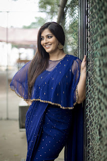 Actress Varalaxmi Sarathkumar Latest Photoshoot In Blue Saree