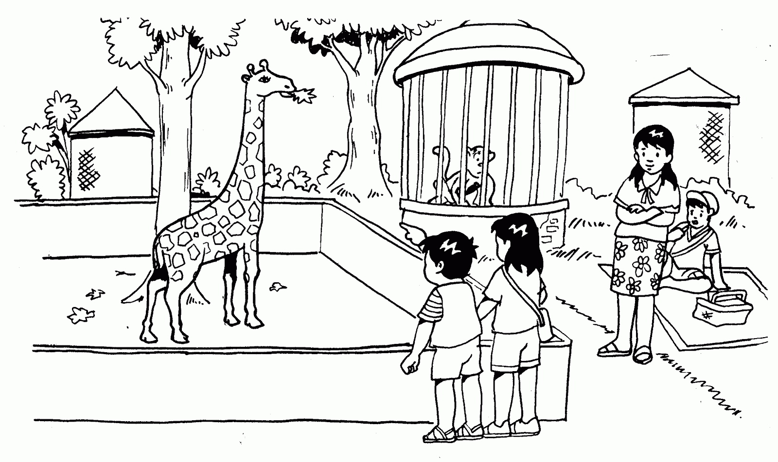 Sketsa mewarnai gambar  kebun  binatang  Dunia Putra Putri