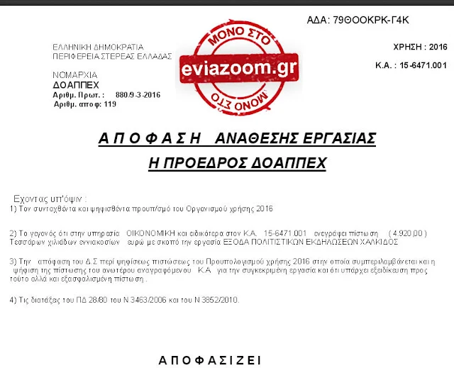 Αποκάλυψη: Ο Δήμος Χαλκιδέων πλήρωσε 4.920 ευρώ για τον Αποκριάτικο Χορό του ΑΟ Χαλκίς στο Evia Palace - Δείτε τα έγγραφα!