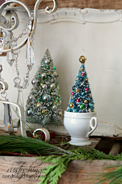 Vintage bottle brush tree in a French ironstone creamer