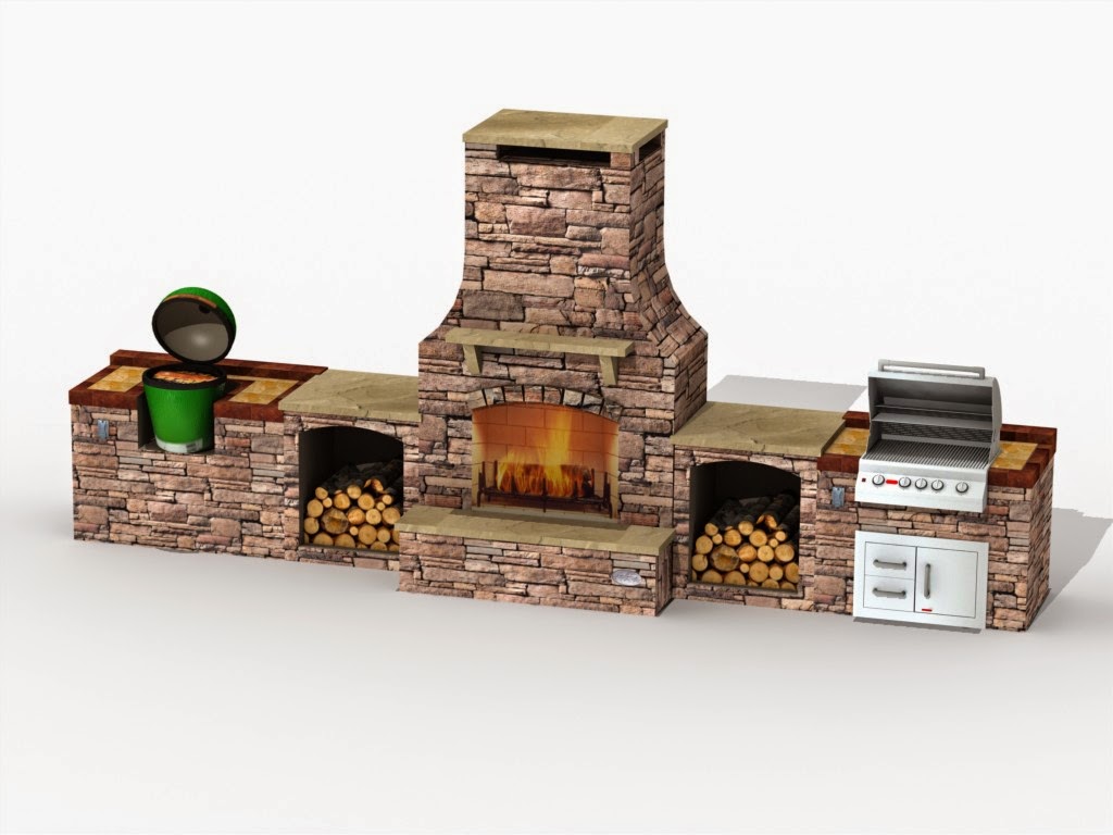 Outdoor Living Outdoor Fireplace, Smoker, and Bull Angus Outdoor Grill