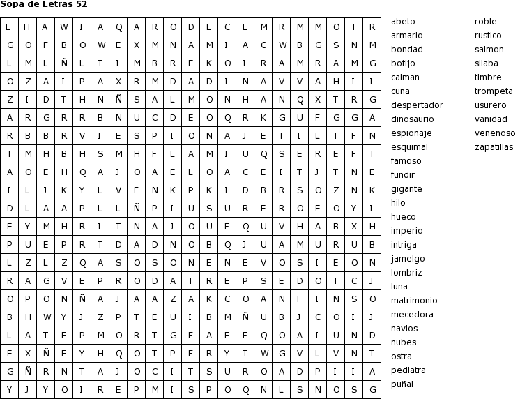 Pasatiempos Para Imprimir Sopa De Letras Nº 52