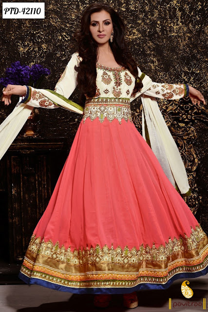 White and light pink chiffon anarkali salwar suit at pavitraa.in
