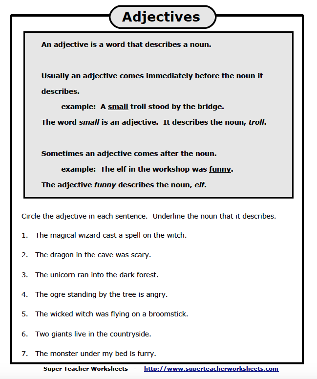 Concept Of Adjectives Worksheets