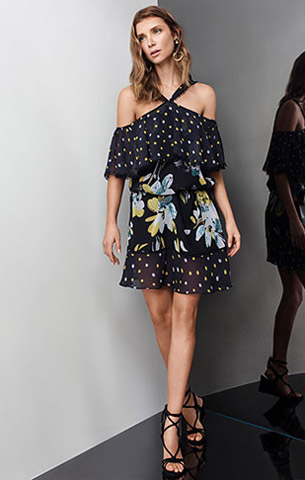 Vestido curto com mix de estampas coleção Maria.Valentina verão 2017 Maria.Valentina verão 2017 vestido curto com mix de estampas