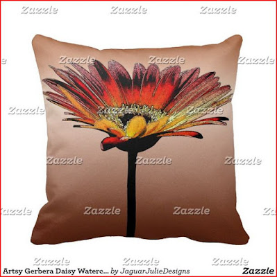 Artsy Gerbera Daisy Watercolor Throw Pillow with Zazzle Watermark Artsy Gerbera Daisy Watercolor Throw Pillow with Zazzle Watermark