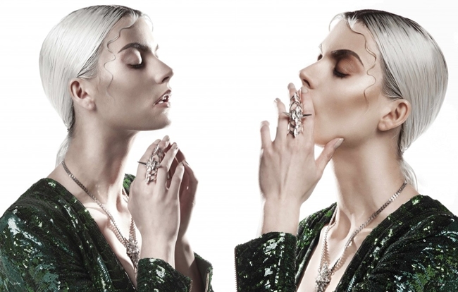 Zink Magazine December 2015, Stormy Jane -2 Balmain×H&M Fall 2015 Green Sequin-Embroidered Dress Editorials
