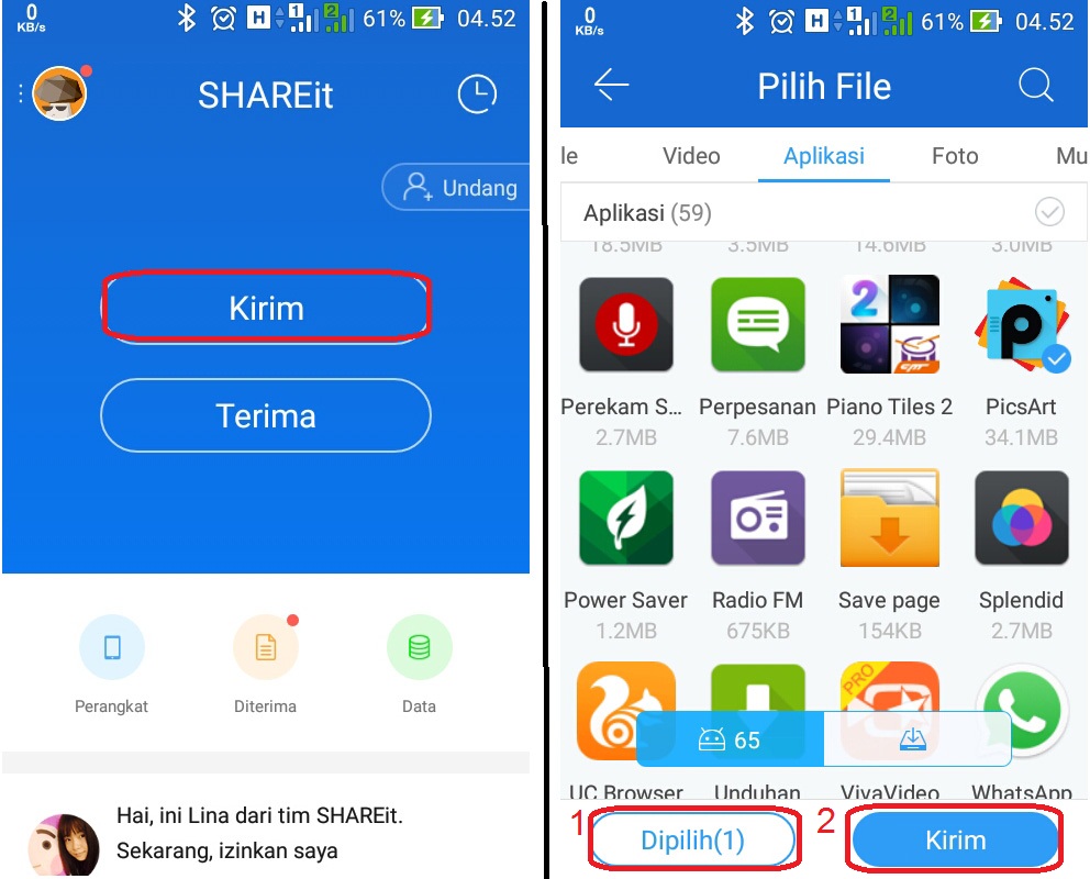 Mengirim Aplikasi Android melalui SHARE it Mengirim Aplikasi Android melalui SHARE it