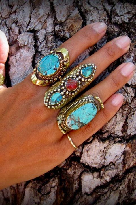 Coral blue rings, bohemian rings fashion