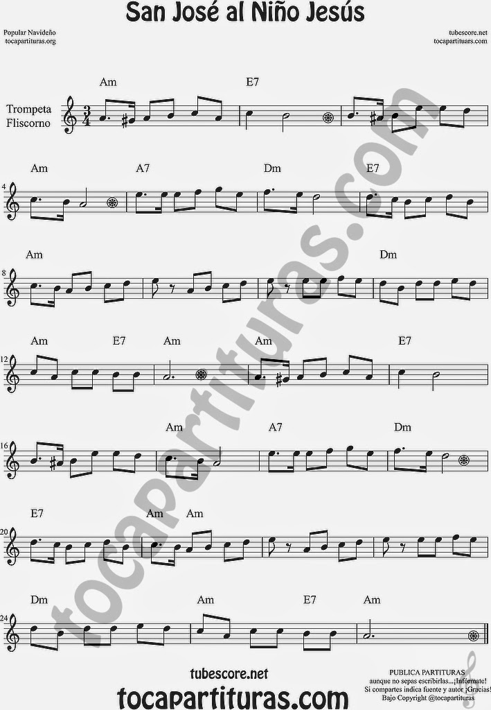  San José al Niño Jesús Partitura de Trompeta y Fliscorno Sheet Music for Trumpet and Flugelhorn Music Scores Villancico