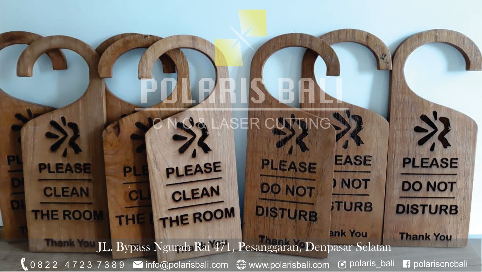 Papan Nama Kayu Desain Custom Lokasi Denpasar Bali LASER CUTTING