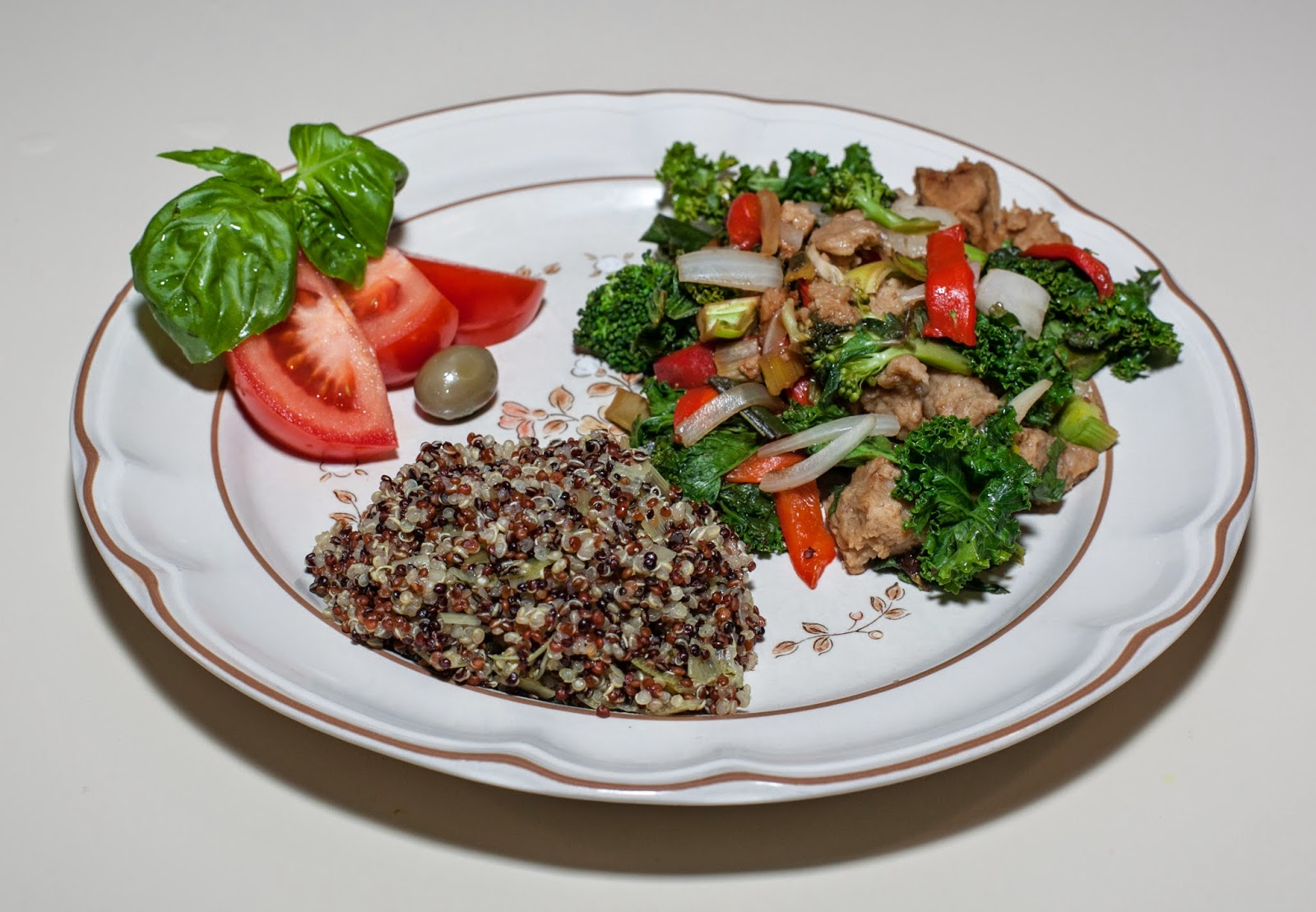Dinner with Dilip Seitan Saute with Green Garlic, Kale, Broccoli