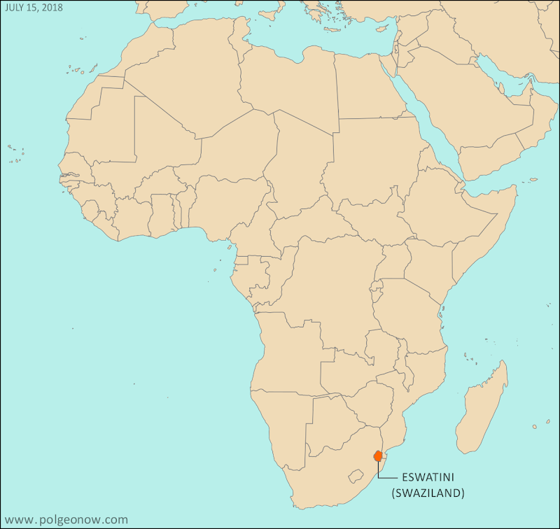 Where is Eswatini? Map of Eswatini's location in Africa. Formerly known as the Kingdom of Swaziland, the country was renamed Kingdom of Eswatini in 2018.