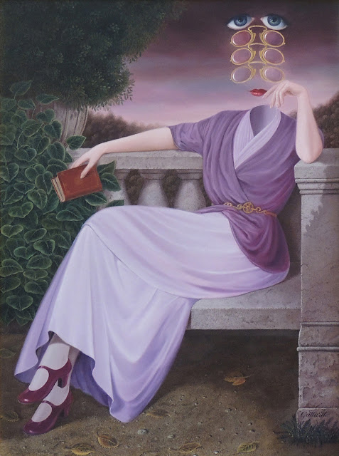 Gervasio Gallardo surrealist painting elegant woman book