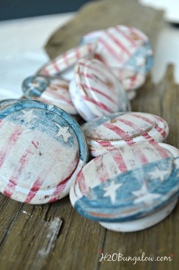 flag hardwre, decoupage knobs, 4th of july knobs, fourth of july hardware, 4th of july furniture