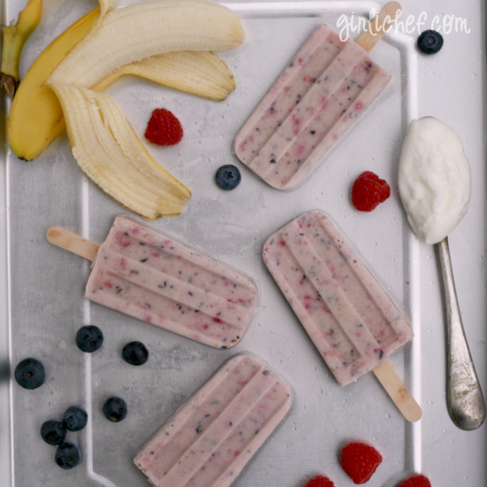 Yogurt Banana Berry Ice Pops